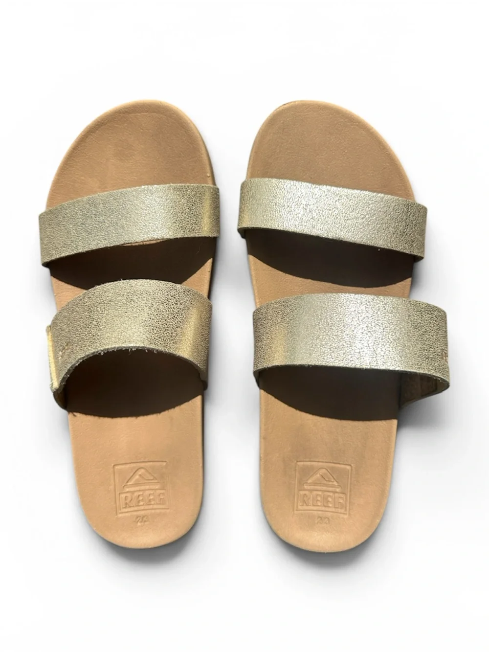 Reef Girls Metallic Gold Double Strap Sandals Size 29